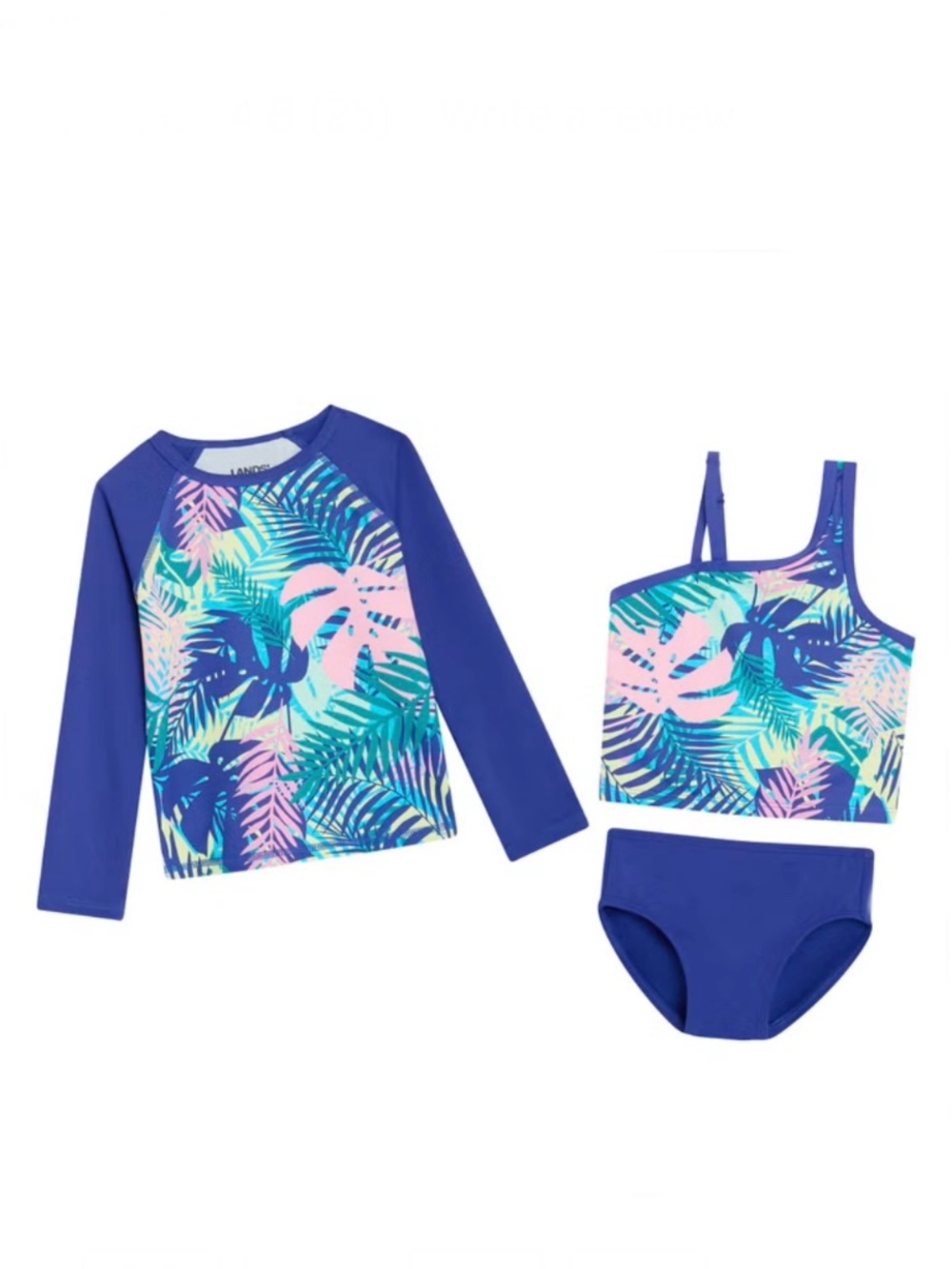 Lands' End Girls 3-Piece Swim Set Tropical Rash Guard Bikini NWT